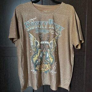 NWT Honky Tonk Highway Brown Shimmer Tee